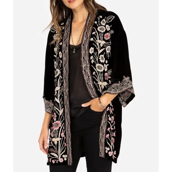 Johnny Was Jackets & Blazers - Johnny Was Rosa Embroidered Velvet Black Kimono